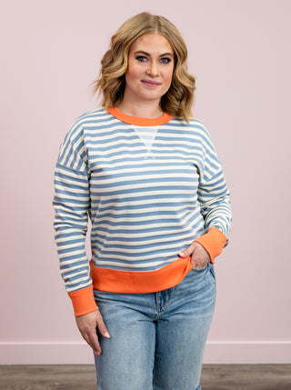 *NEW* Simply The Best Color Block Stripe Top | Blue & Coral