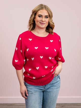 *NEW* Cupids Kiss Puff Sleeve Knit Top | Fuchsia