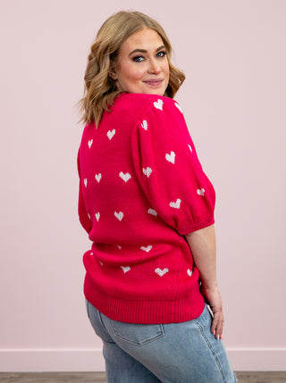 *NEW* Cupids Kiss Puff Sleeve Knit Top | Fuchsia