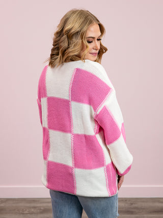 *NEW* Glinda Checkered Knit Sweater | Pink & Ivory