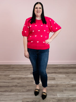 *NEW* Cupids Kiss Puff Sleeve Knit Top | Fuchsia