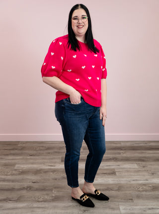 *NEW* Cupids Kiss Puff Sleeve Knit Top | Fuchsia