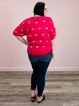 *NEW* Cupids Kiss Puff Sleeve Knit Top | Fuchsia