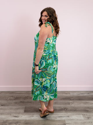 *FINAL SALE* Tropical Breeze Floral Midi Dress | Green Mix