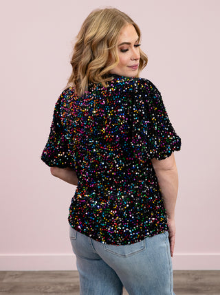 *NEW* Glimmer & Glow Velvet Sequin Top | Black Multi