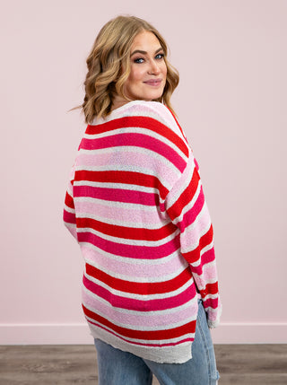 *NEW* Sweetheart Stripe Knit Sweater | White, Pink & Red