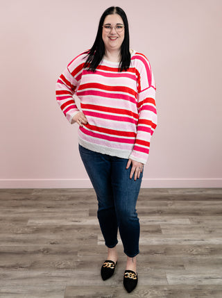 Sweetheart Stripe Knit Sweater | White, Pink & Red