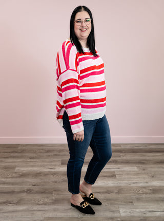 *NEW* Sweetheart Stripe Knit Sweater | White, Pink & Red