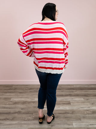 *NEW* Sweetheart Stripe Knit Sweater | White, Pink & Red