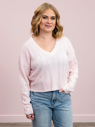 Effortless Knit Cropped Sweater | Pale Pink