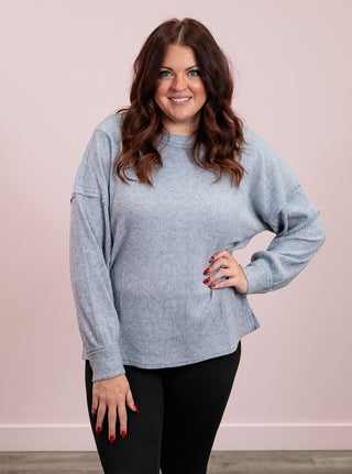 Rylee Ribbed Drop Shoulder Sweater | Heather Grey