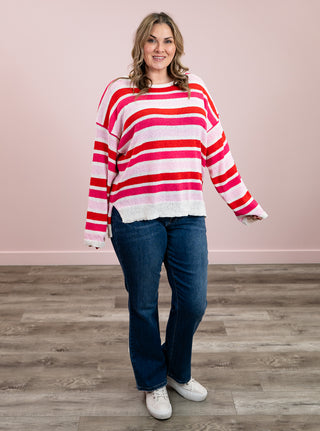 Sweetheart Stripe Knit Sweater | White, Pink & Red