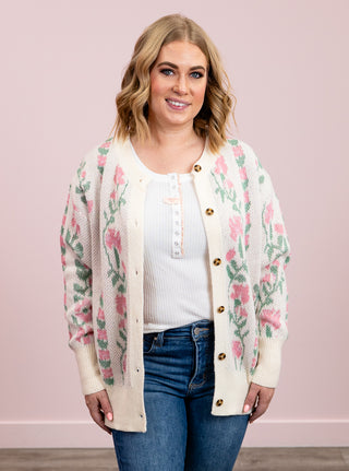 Florence Floral Cardigan | Ivory & Pink