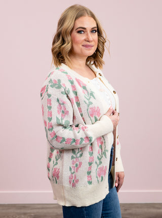 Florence Floral Cardigan | Ivory & Pink