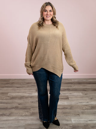 Shifted Chic Asymmetrical Knit Sweater | Taupe