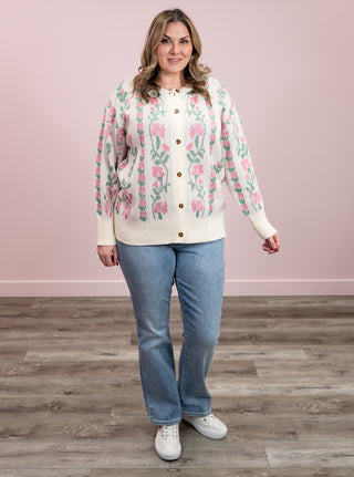 Florence Floral Cardigan | Ivory & Pink