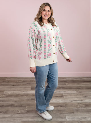 Florence Floral Cardigan | Ivory & Pink