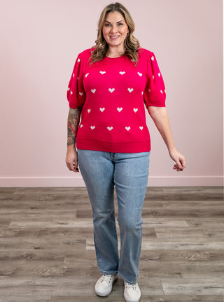 Cupids Kiss Puff Sleeve Knit Top | Fuchsia