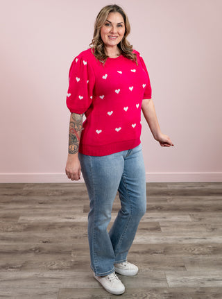 Cupids Kiss Puff Sleeve Knit Top | Fuchsia