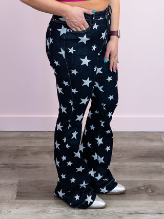 *FINAL SALE* Judy Blue | High Rise | Dark Wash Star Print Flare LONG | Wilder