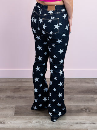 *FINAL SALE* Judy Blue | High Rise | Dark Wash Star Print Flare LONG | Wilder