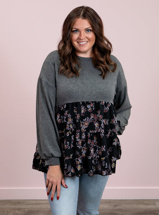 Flirt & Flare Babydoll Top | Charcoal & Black