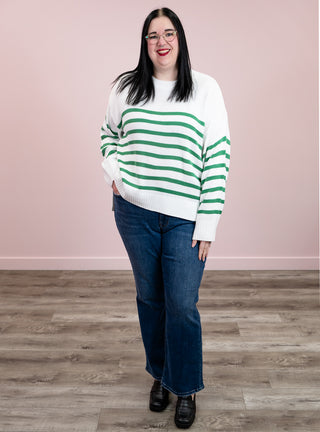 *NEW* Nina Stripe Sweater | White & Green