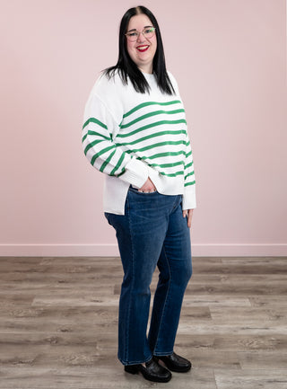 *NEW* Nina Stripe Sweater | White & Green