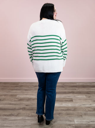 Nina Stripe Sweater | White & Green