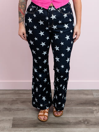 *FINAL SALE* Judy Blue | High Rise | Dark Wash Star Print Flare LONG | Wilder