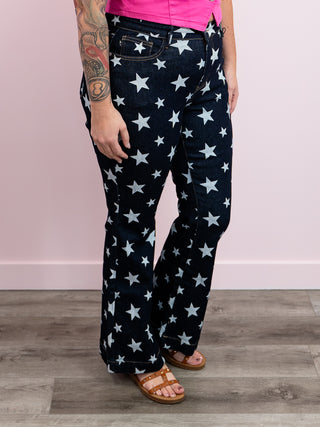 *FINAL SALE* Judy Blue | High Rise | Dark Wash Star Print Flare LONG | Wilder