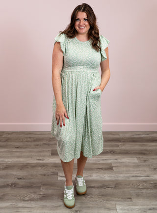 Sage Blossom Fit & Flare Midi Dress | Sage