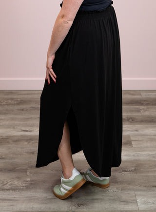 *NEW* Eliana Smocked Side Slit Maxi Skirt | Black