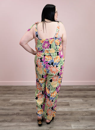 *NEW* Sun-Sational Floral Smocked Bodice Jumpsuit | Black Floral Multi