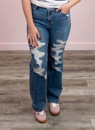 *NEW* Judy Blue | Destroyed High Rise Straight Mid Wash | Harlan