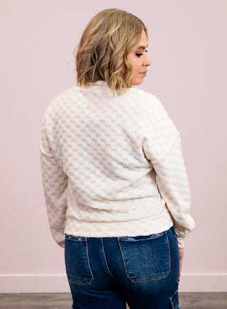 *NEW* Tilly Fuzzy Checkered Quarter Zip Sweatshirt | Cream