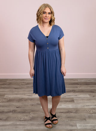 *NEW* Sun Daze V-Neck Button Dress | Blue