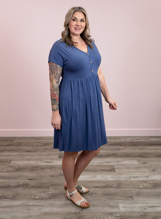 *NEW* Sun Daze V-Neck Button Dress | Blue