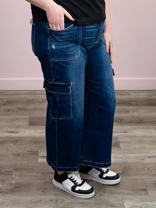 *NEW* Risen Jeans | High Rise | Medium Wash Wide Crop Cargo | Flynn