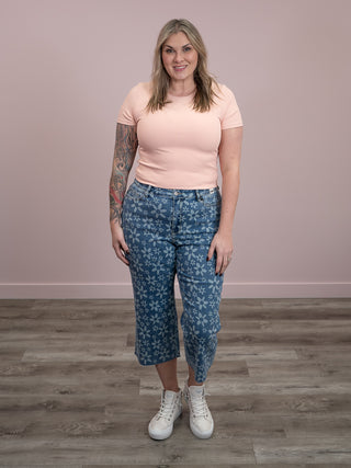 Judy Blue | High Rise | Flower Print Wide Leg Crop | Joel