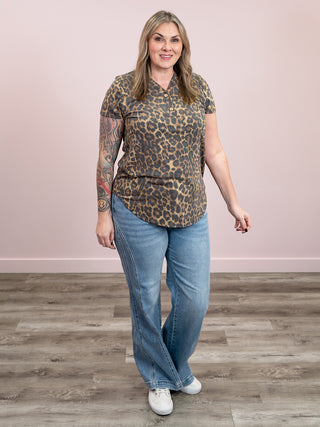 *NEW* Say So Button Top | Brown Leopard