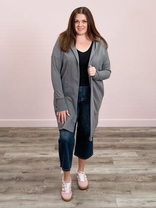 Longline Hooded Cardigan | New Pewter