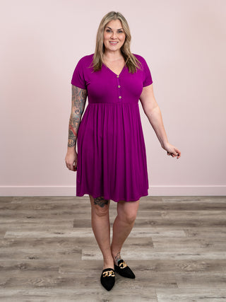 Sun Daze V-Neck Button Dress | Magenta