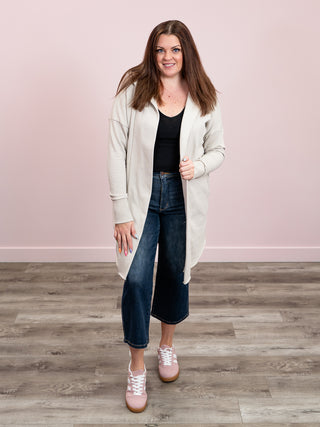 Longline Hooded Cardigan | Pale Grey