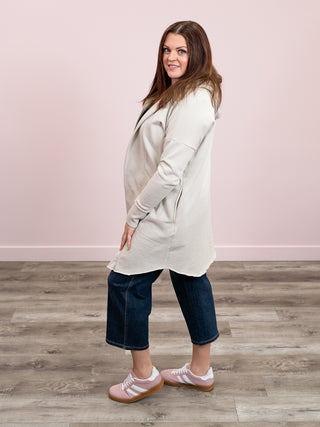 Longline Hooded Cardigan | Pale Grey