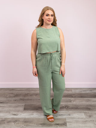 *FINAL SALE* Susanna Linen Set | Top & Pants | Sage