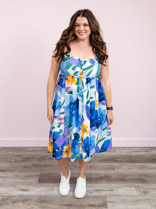 *FINAL SALE* Bow Floral Button Cami Dress | Blue