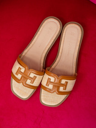 *NEW* Aubree Leather Line Raffia Sandal | Cognac