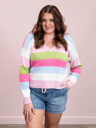 On My Way Striped Sweater | Pink