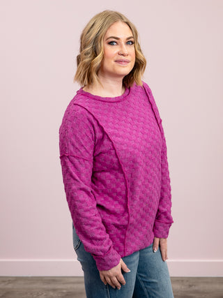 *NEW* The Countess Checkered Knit Top | Fuchsia